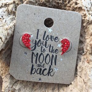 Girls Swarovski Crystal Sterling Silver Red Wing Heart Earrings